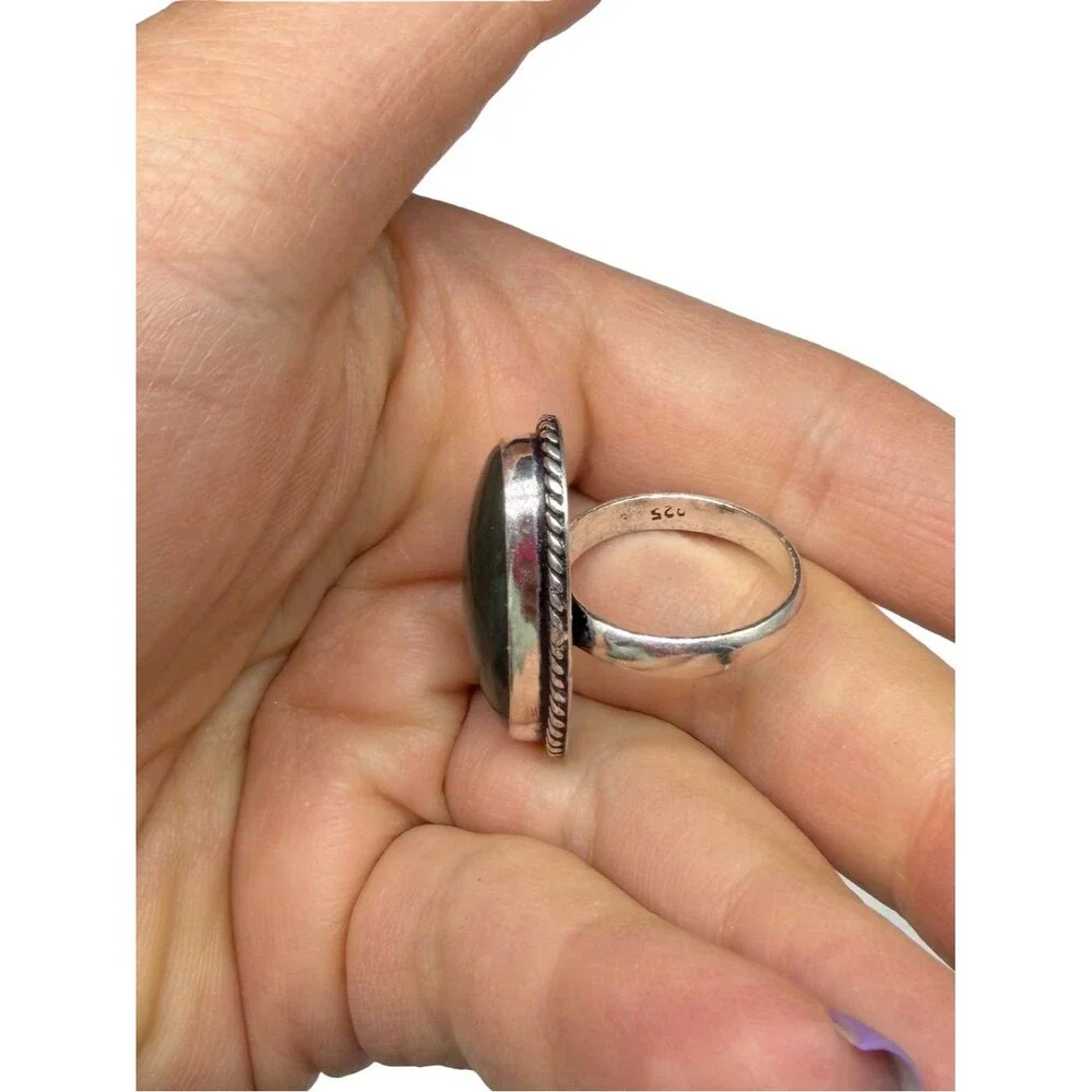 Labradorite Ring Size 7.5 925 Sterling Silver Overlay Oval Stone